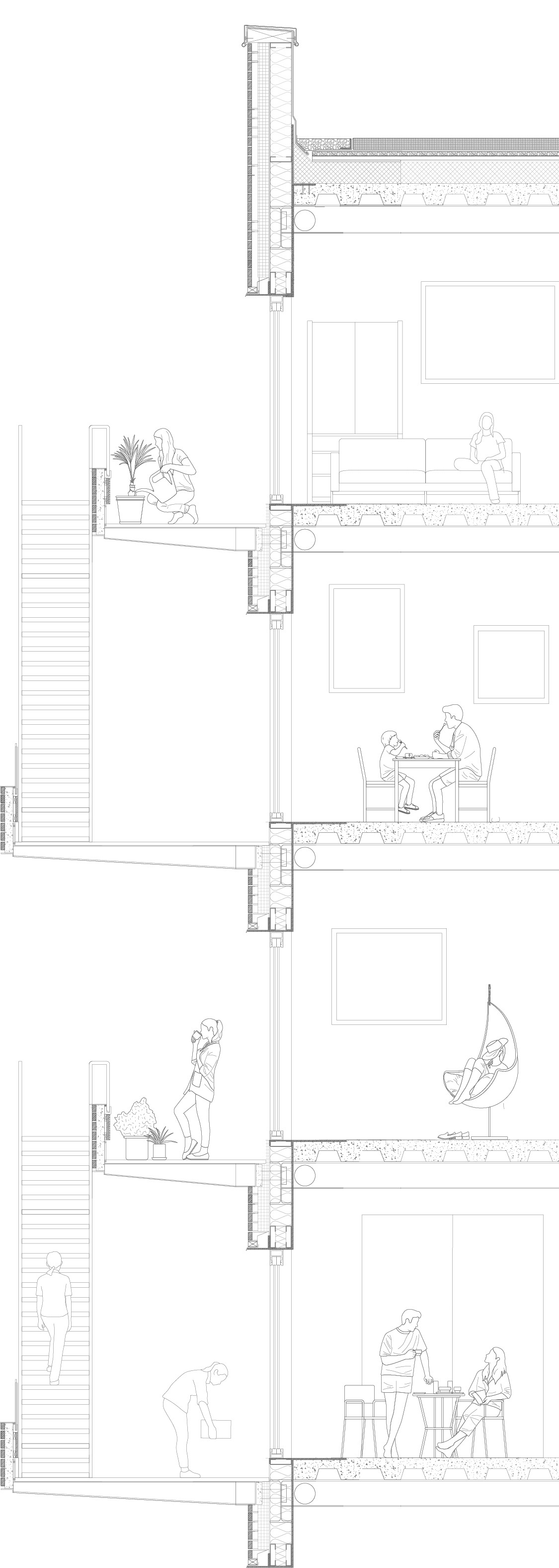 100 Babylon — Exterior Circulation Section & Facade Elevation (originally at 1:40)